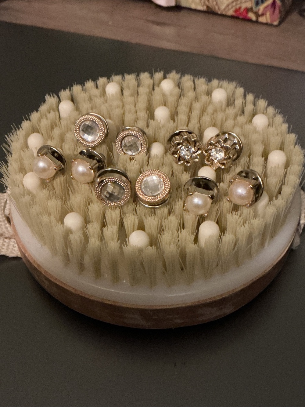 Gold-Tone Pearl and Crystal Stud Lot of 10 Button Pins Brooches NEW